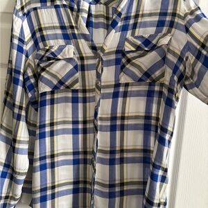 Blue and Yellow Plaid Button-Up Shirt